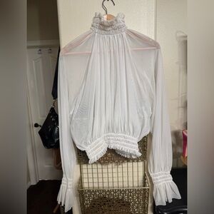 Norma Kamali White Ruffled Blouse